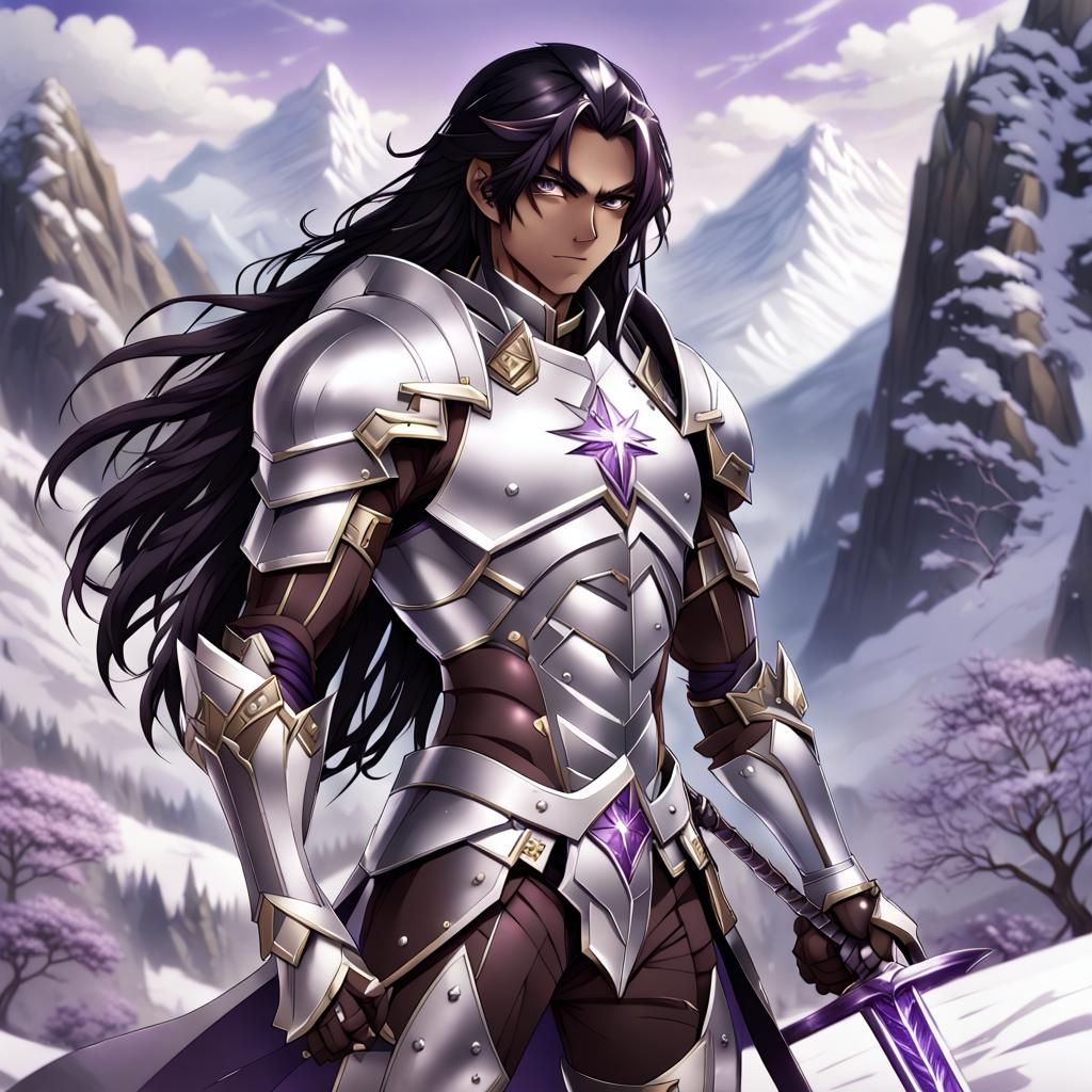 Anime Dark Cacao Cookie with Sword and Snowy Peaks