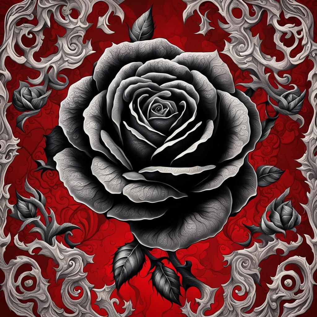 Black Rose Tattoo on Red: Digital Matte Painting