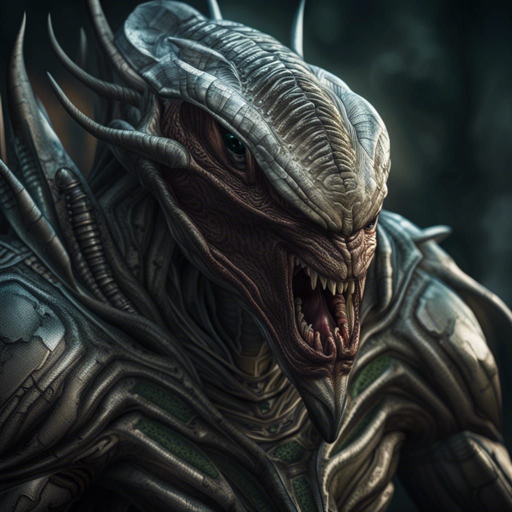 Menacing Alien Portrait in Hyperrealistic Comic Style