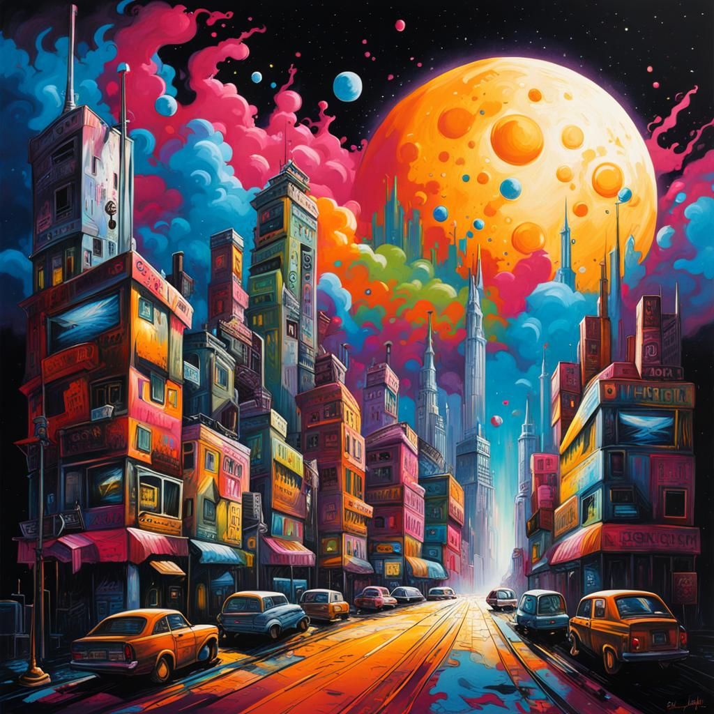 Lunar City in Graffiti Splash Art Style