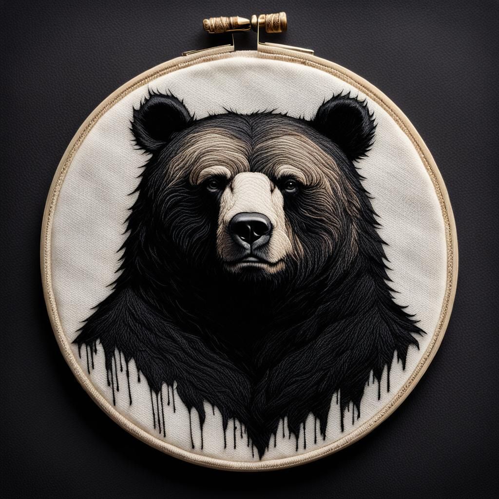 Embroidered Velvet Bear Patch in Surrealist Style