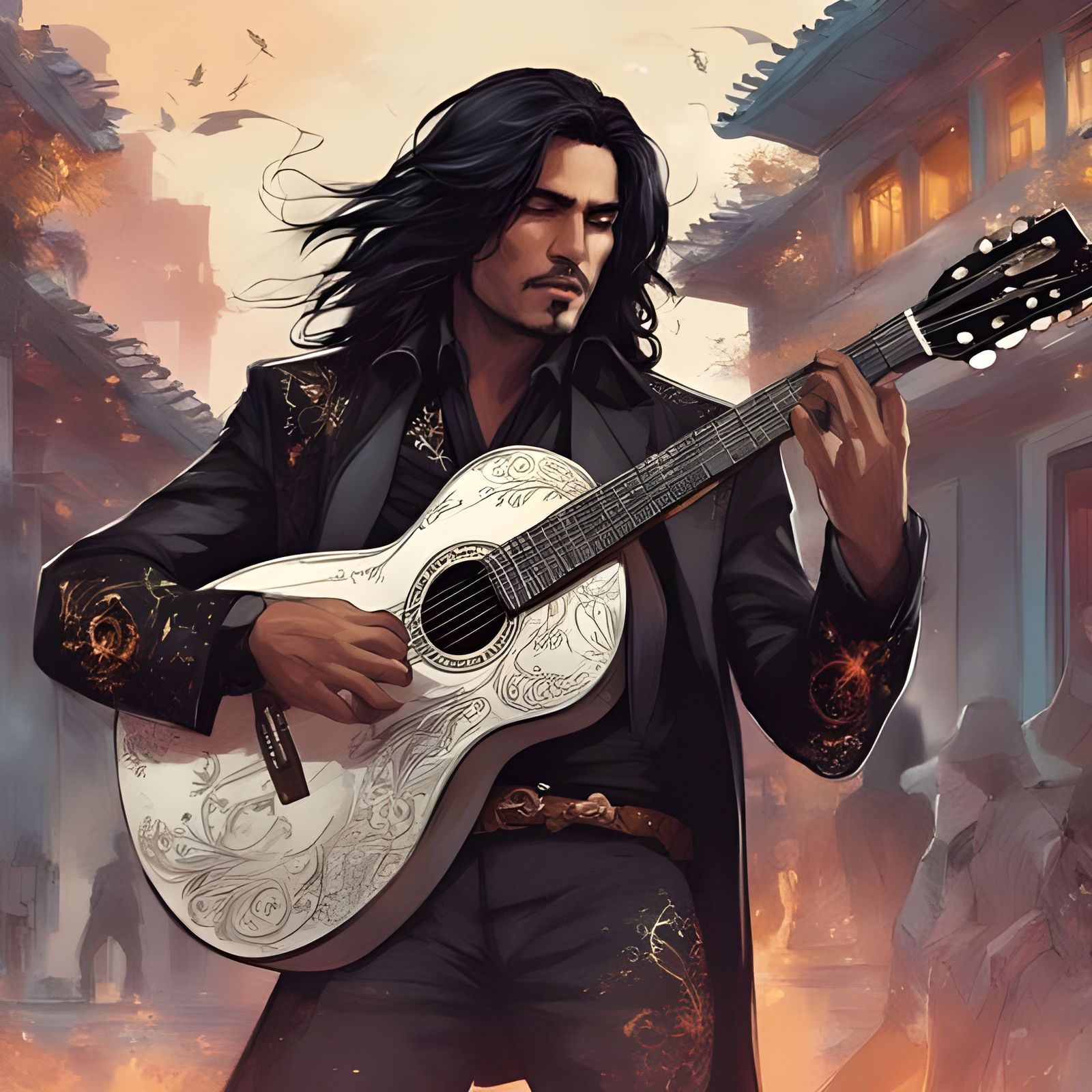 Handsome Mariachi Musician Playing Guitar at Wedding