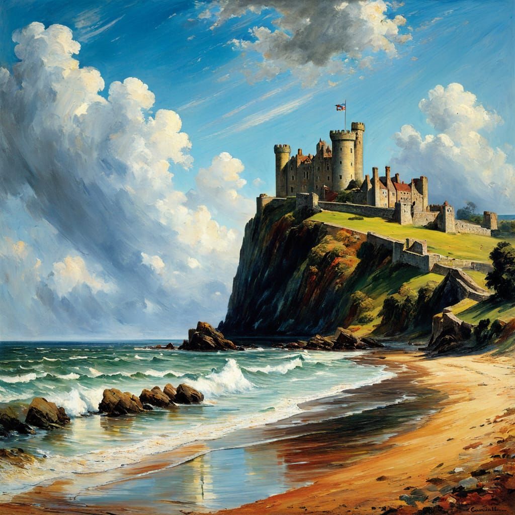 Majestic Castle on a Colorful Seashore