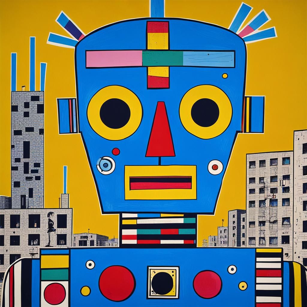 Cyborg Robot in Psychedelic Pop Art Style