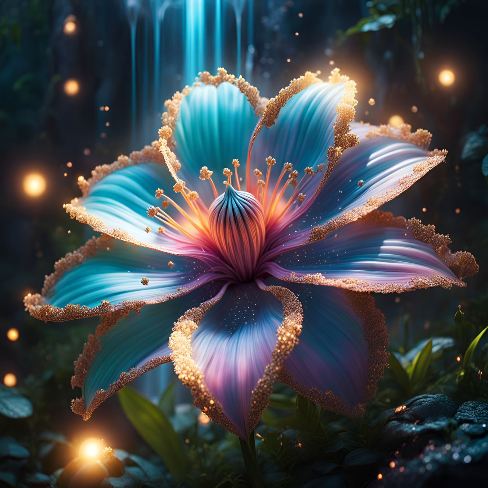 Glow Dripping Pastel Flower in Enchanted Forest