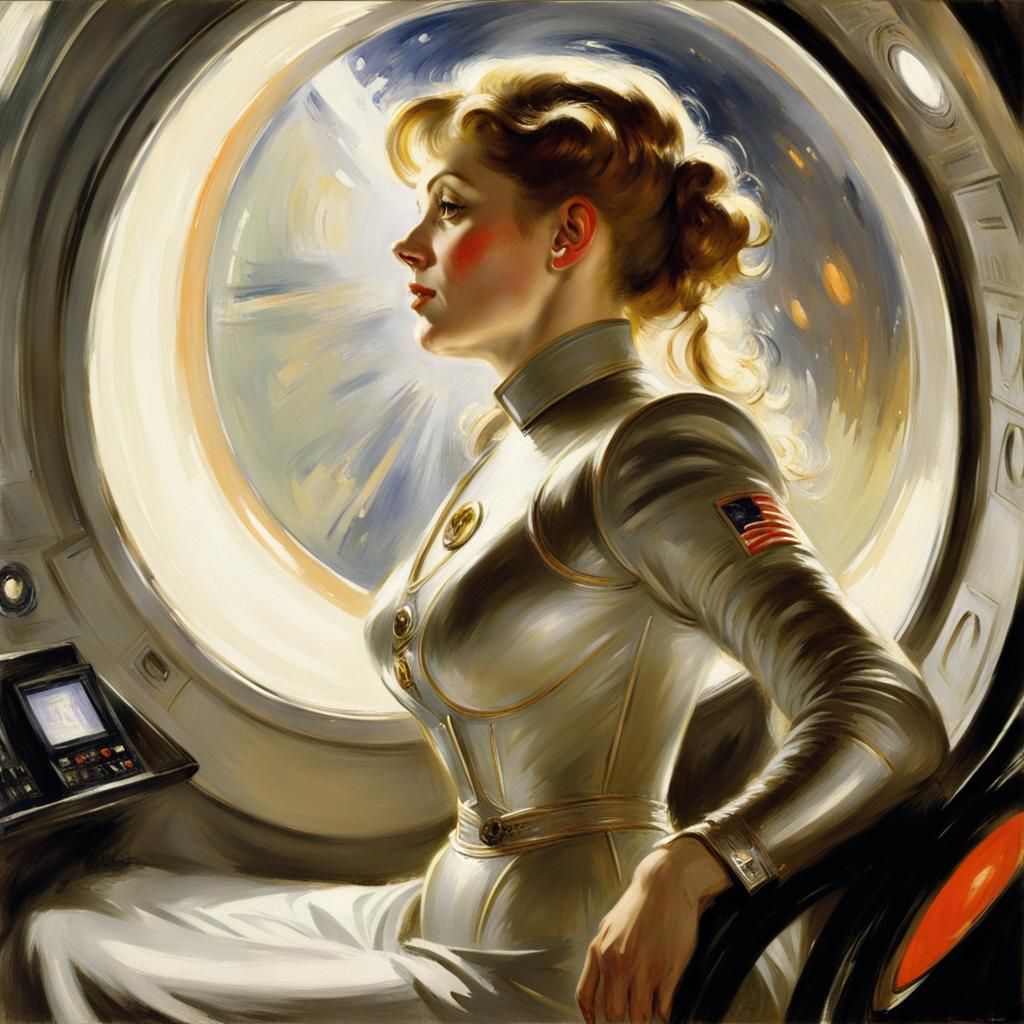 A Dreamlike Portrait of a Woman in a Futuristic Spacecraft