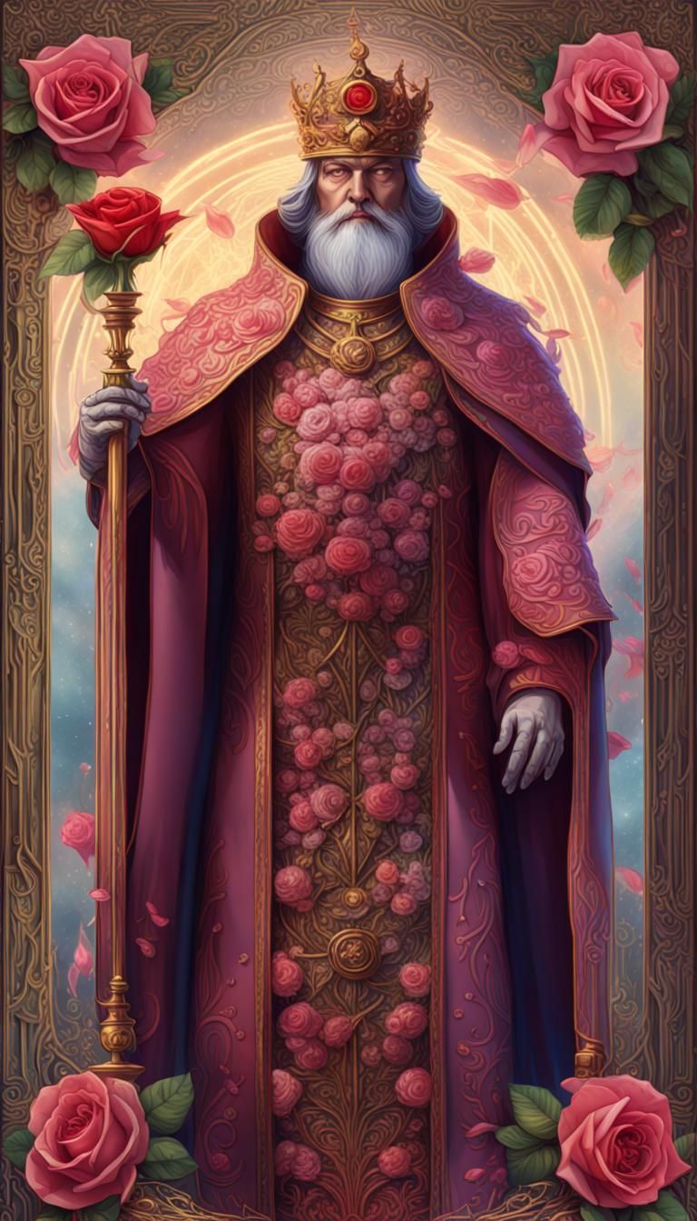 Rose-Themed Emperor Tarot Card in Iridescent Colors