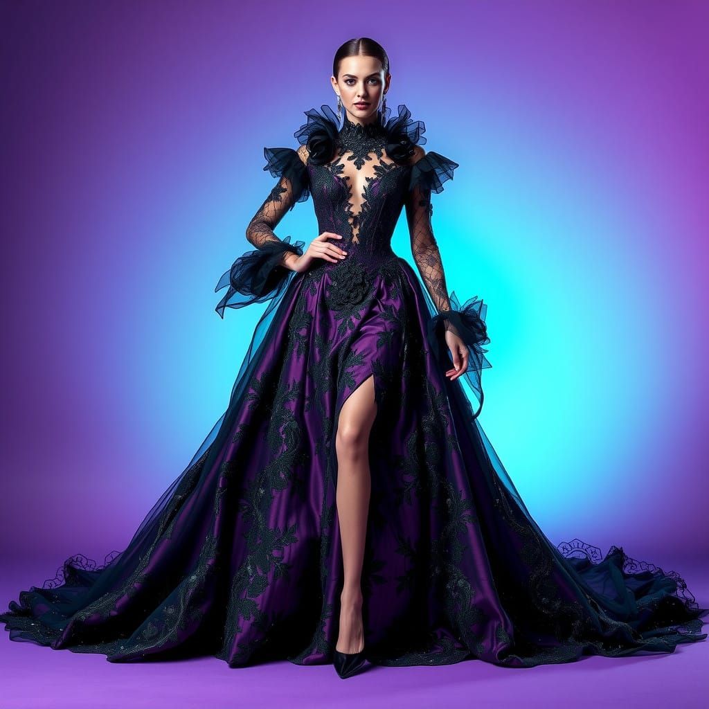 Surreal Haute Couture Gown in Rich Jewel Tones and Dramatic...