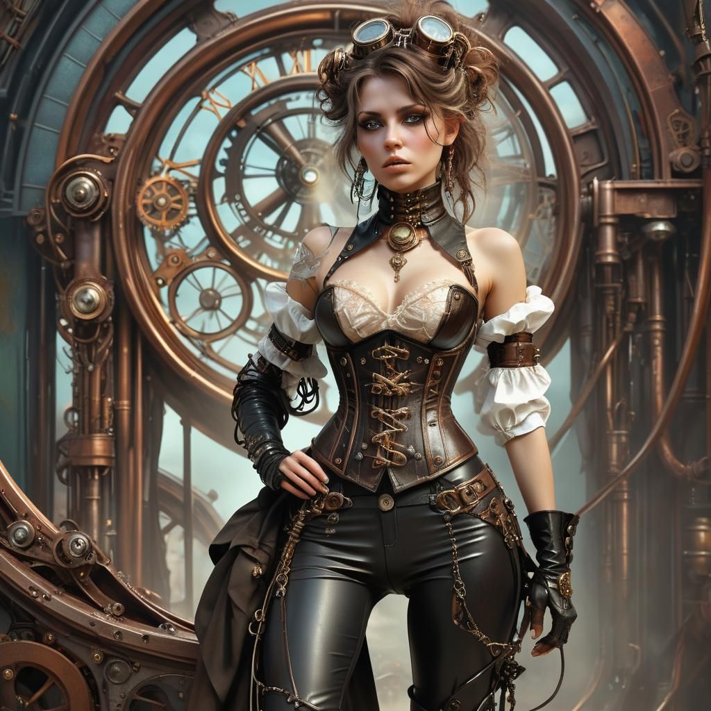 Beautiful Steampunk Woman in Post-Apocalyptic Wonderland