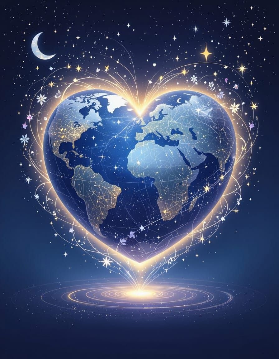 Heart-Shaped Globe of Love Floating in Cosmic Space