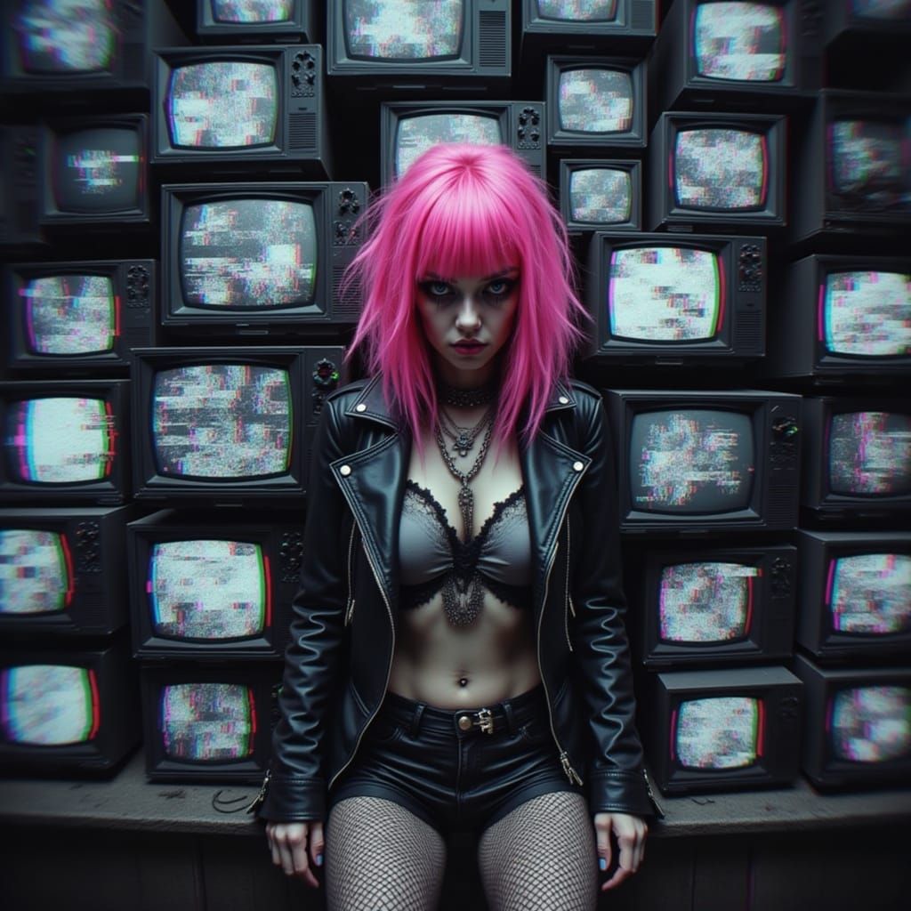 Deceased Punk Girl in Glitch Art Cyberpunk Nightmare