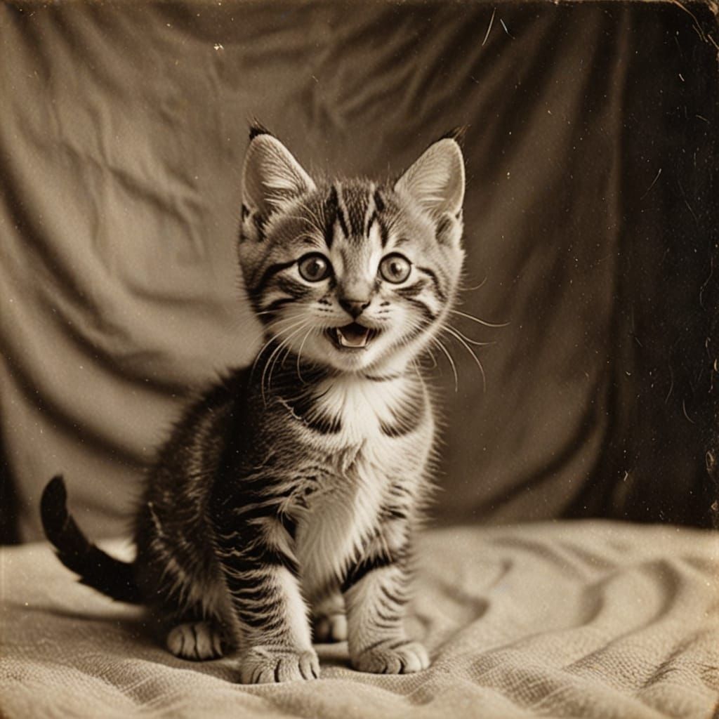 Vintage Kitten Portrait in Sepia Tones
