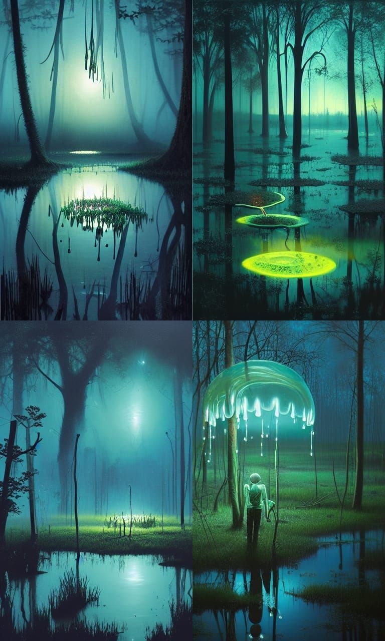 Bioluminescent Orbs Rise from Swamp: Photorealistic Digital ...