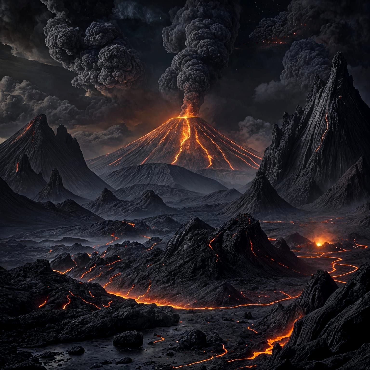 Erupting Volcano: River of Lava in the Dark