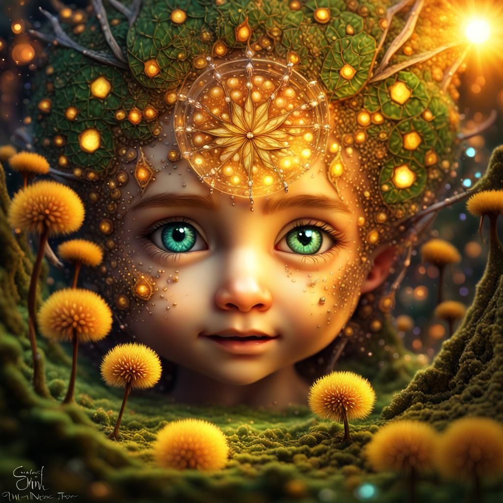 Elven Newborn in Dandelion Forest, Hyperrealistic 3D Render