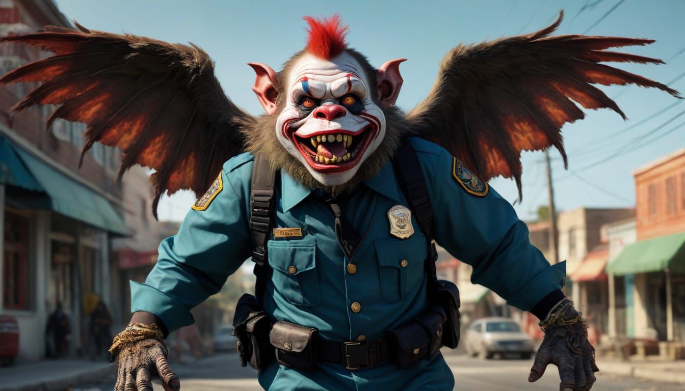 Zombie Monkey Monster Clown Pig Hybrid with Butterfly Wings....