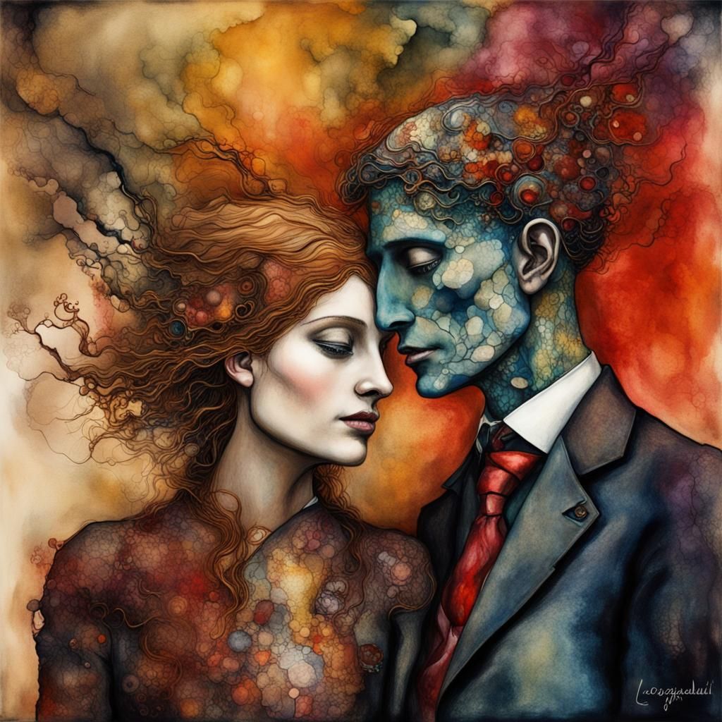 Couple Falling in Love in Gothic Organicpunk Style