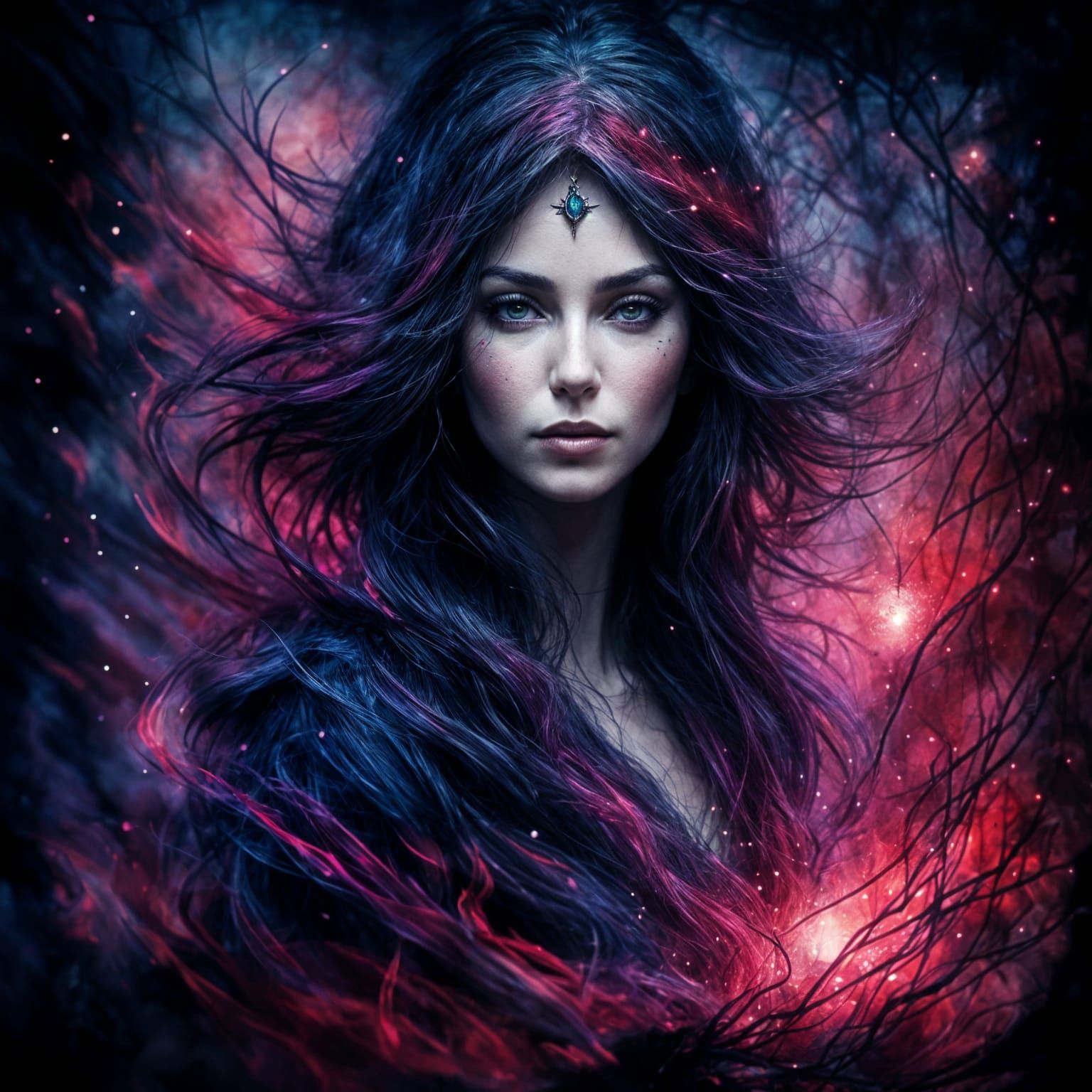 Sorceress at Magical Altar in Dark Forest