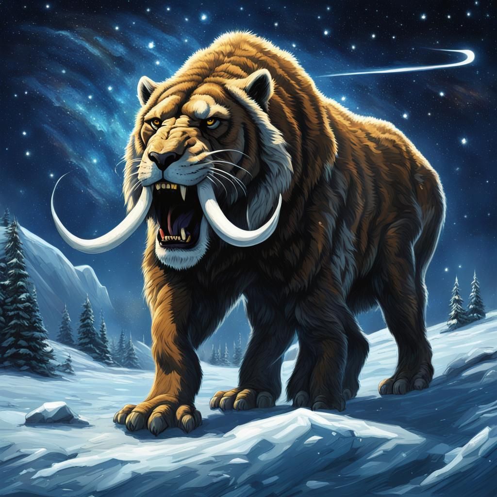 Sci-Fi Saber-Tooth in Starry Ice Age