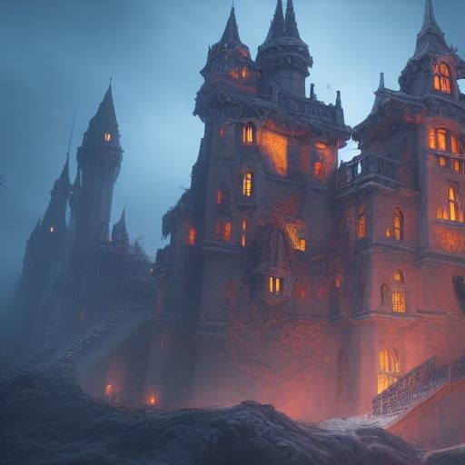 Fantastical Ghost Castle Matte Painting in Deep Color