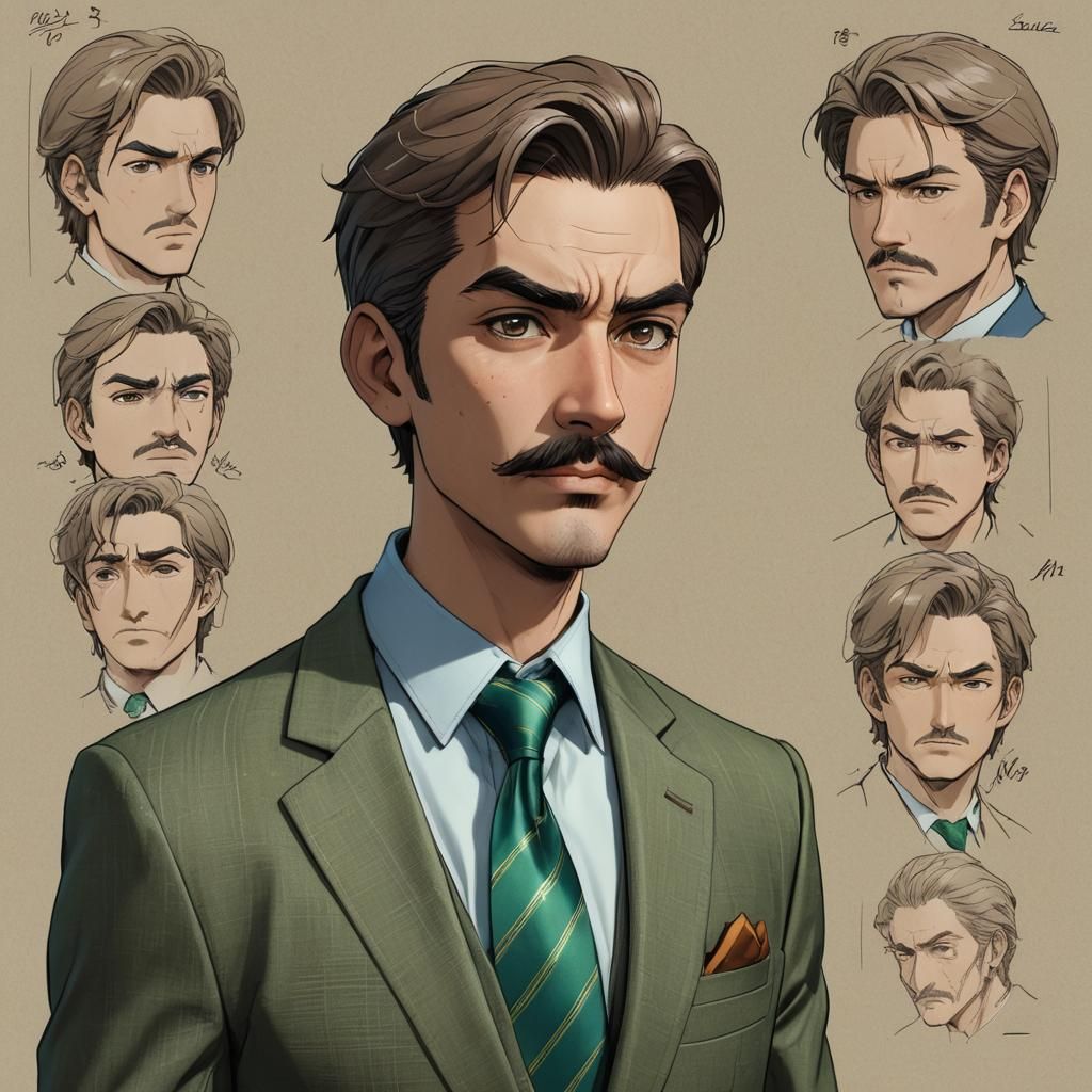 Anime Character Model Sheet: Man in Suit