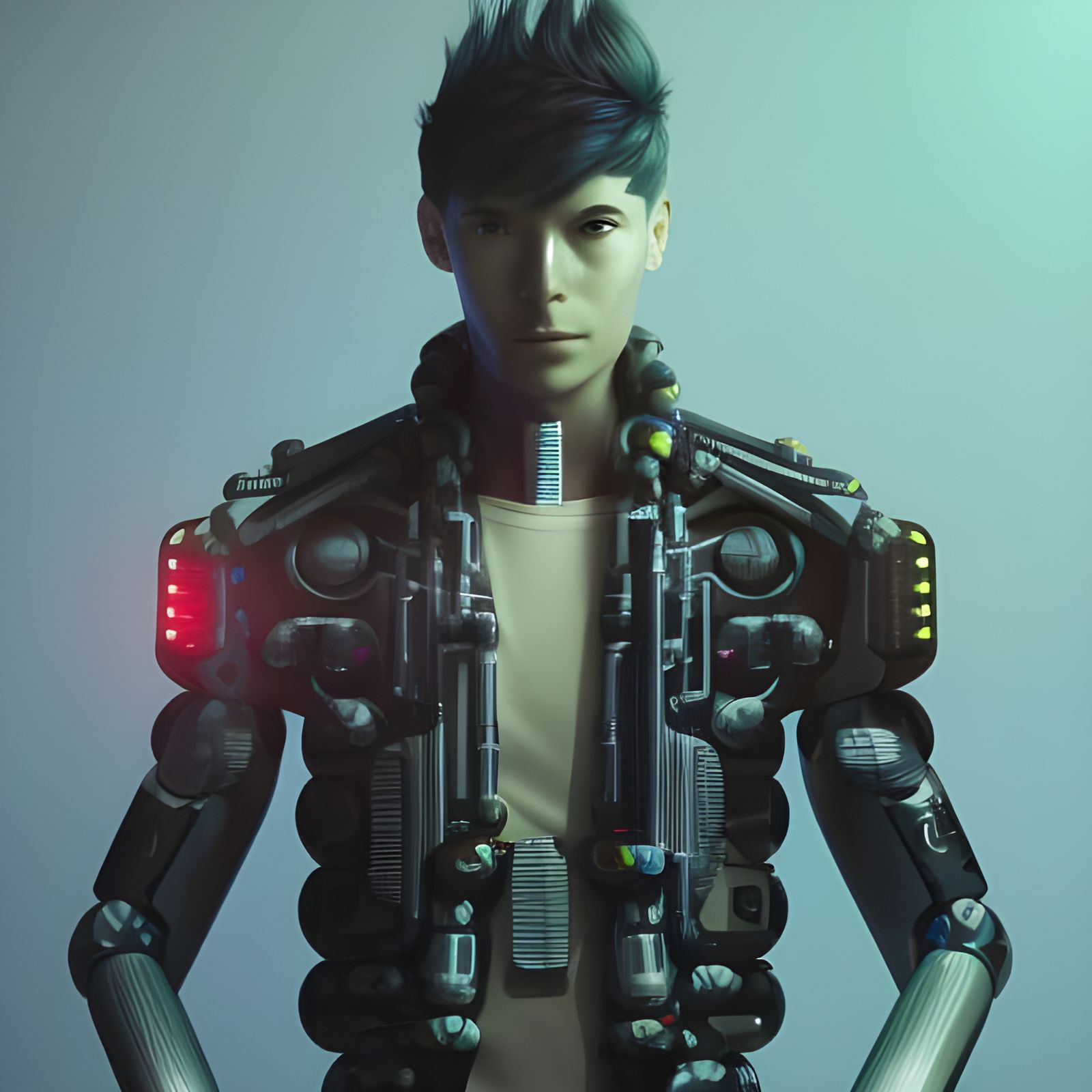Cyberpunk Cyborg Netrunner in Futuristic City