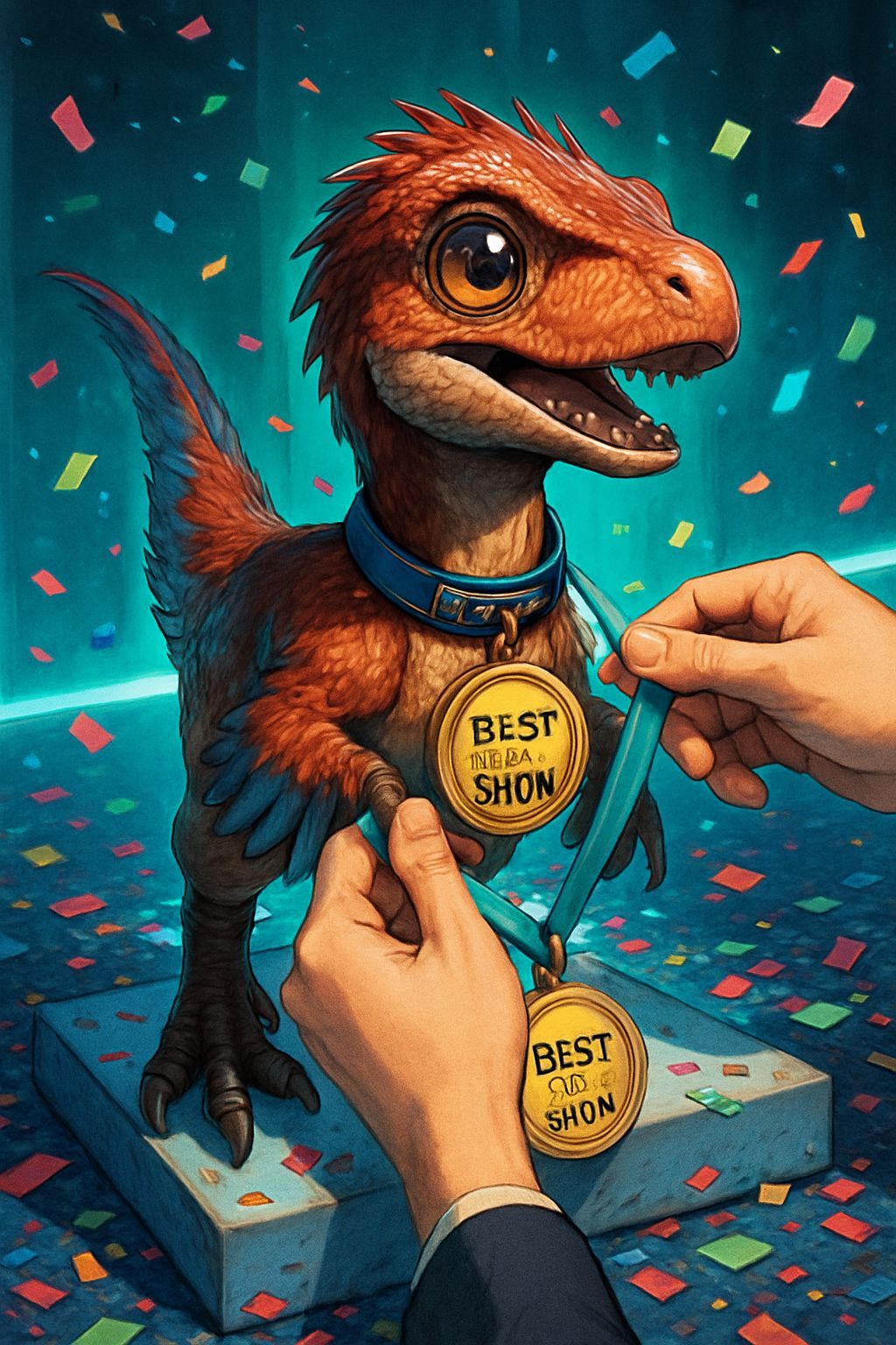 Anime-Style Velociraptor 'Best in Show' Celebration