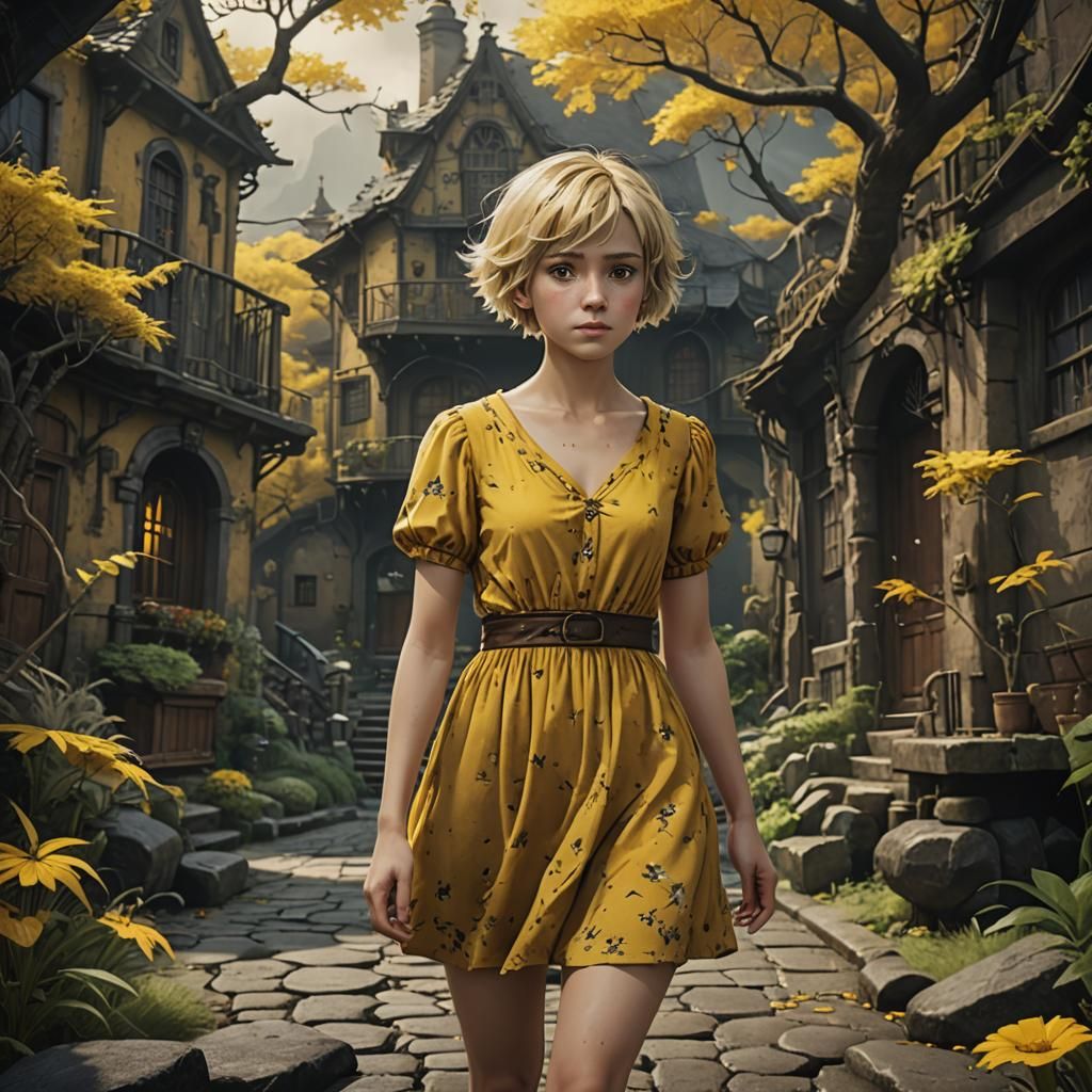 Woman in Ghibli-Burton Style Matte Painting