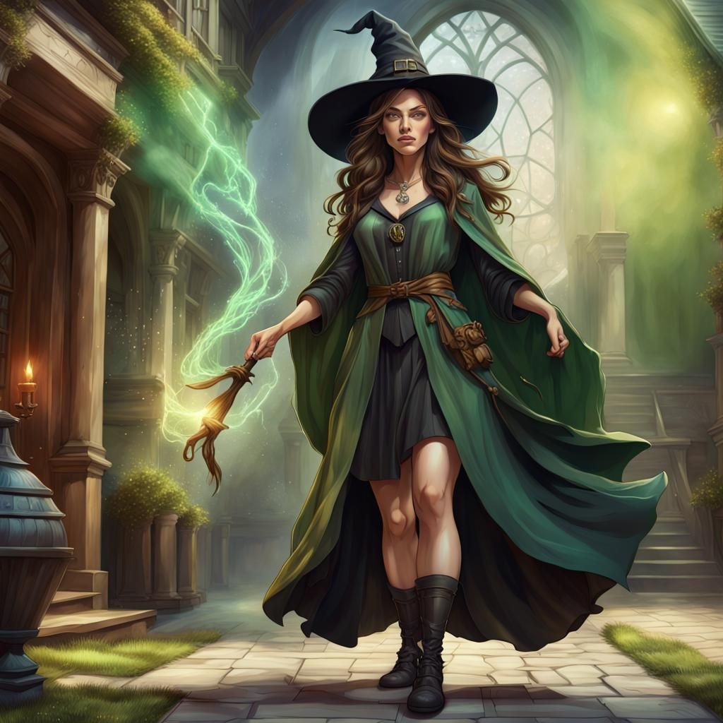 Fantasy Witch Casting Spells with Green Magic