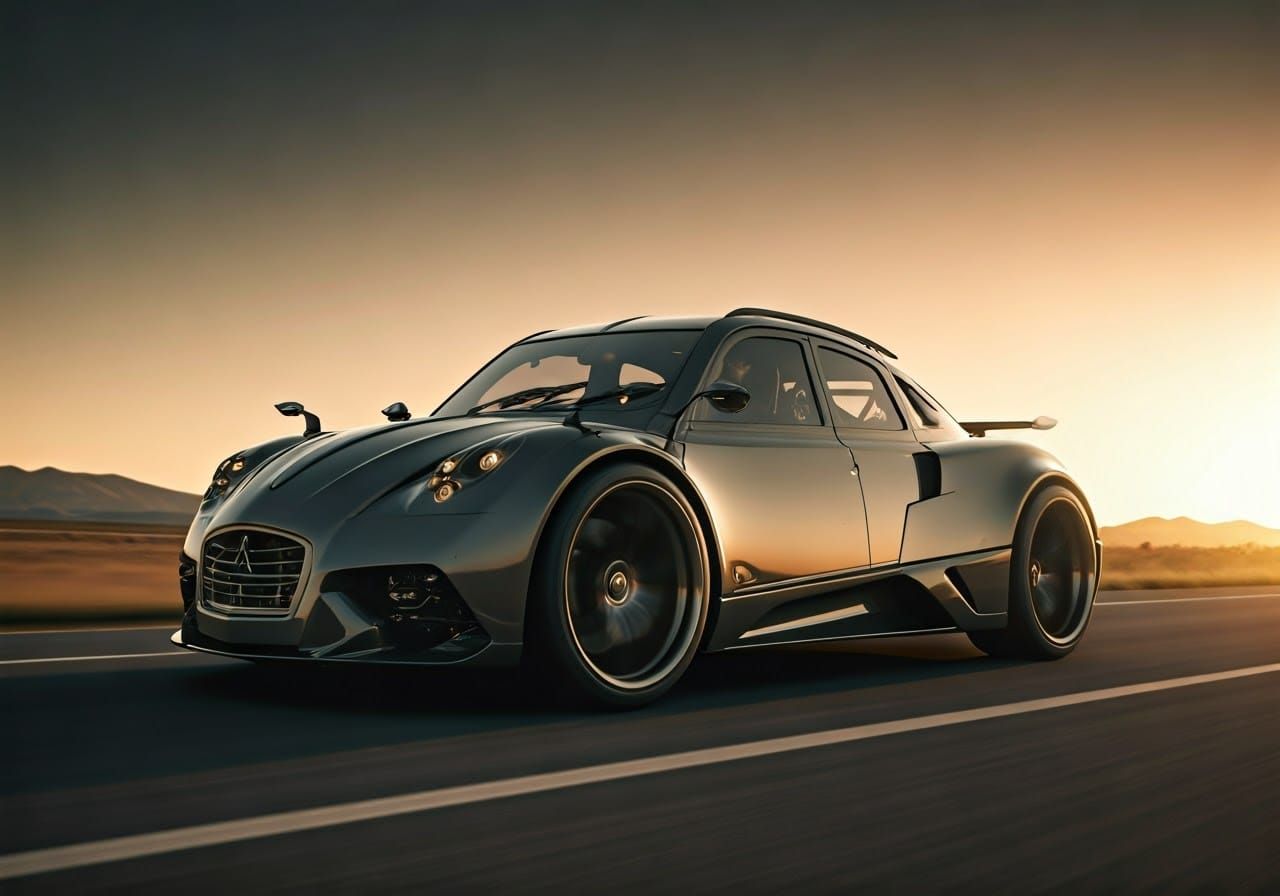 Dark Grey Citroën 2CV Pagani Concept Car in Futuristic Lands...