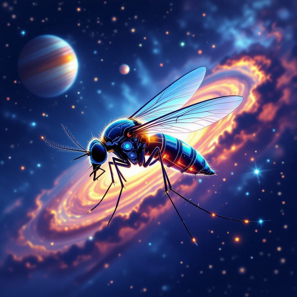 Mosquito Astronaut in Cosmic Nebula