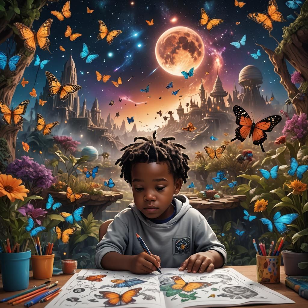 Toddler's Space Dreams: Fantastical Digital Art