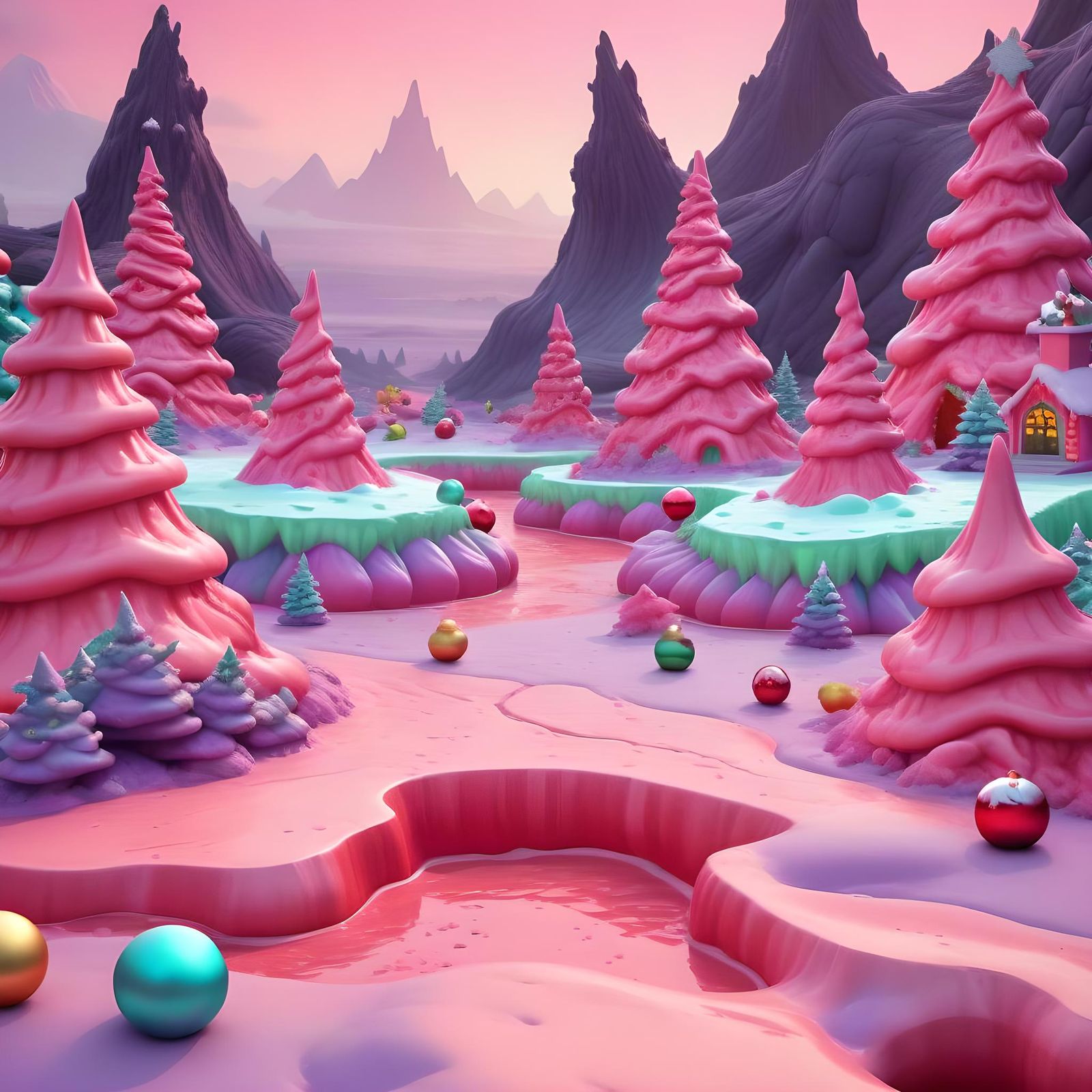 Pastel Lava Landscape Decorated for Christmas