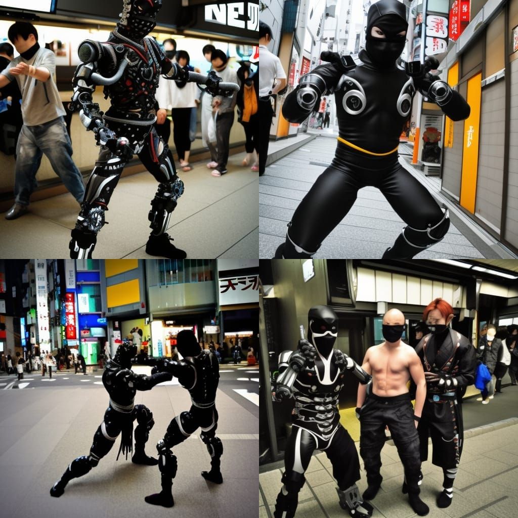 Cyberpunk Cyborg Ninja Fight in Tokyo