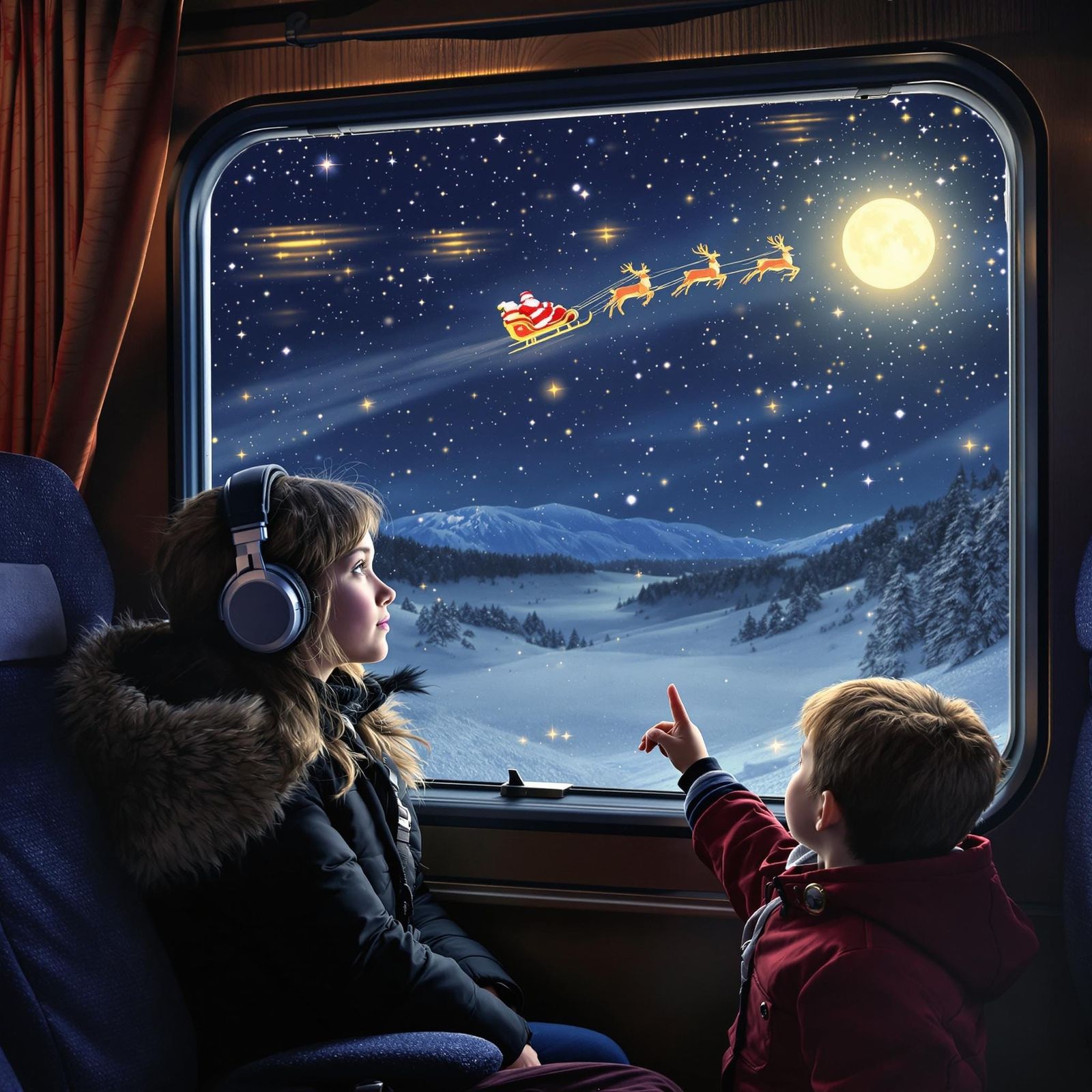 Girl Sees Santa on Snowy Train Journey