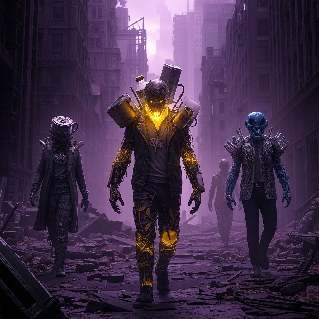 Dark Fantasy Cityscape: Humans Fused With Objects