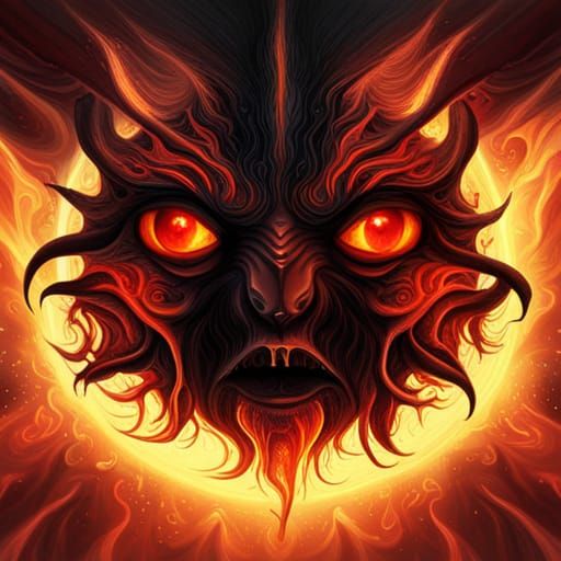 Red and Black Demon in Fire: Dark Fantasy Art