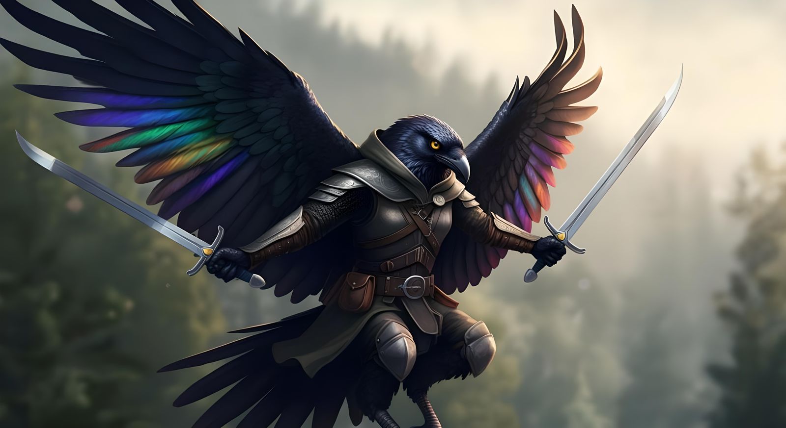 Rainbow Raven Aarakocra Ranger in Flight