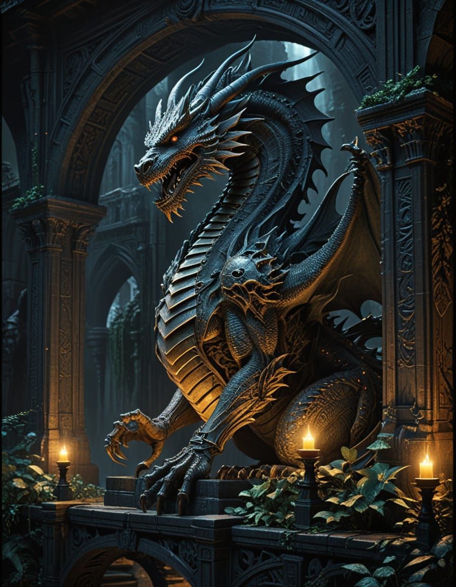 Colossal Dragon Statues Guarding Bridge