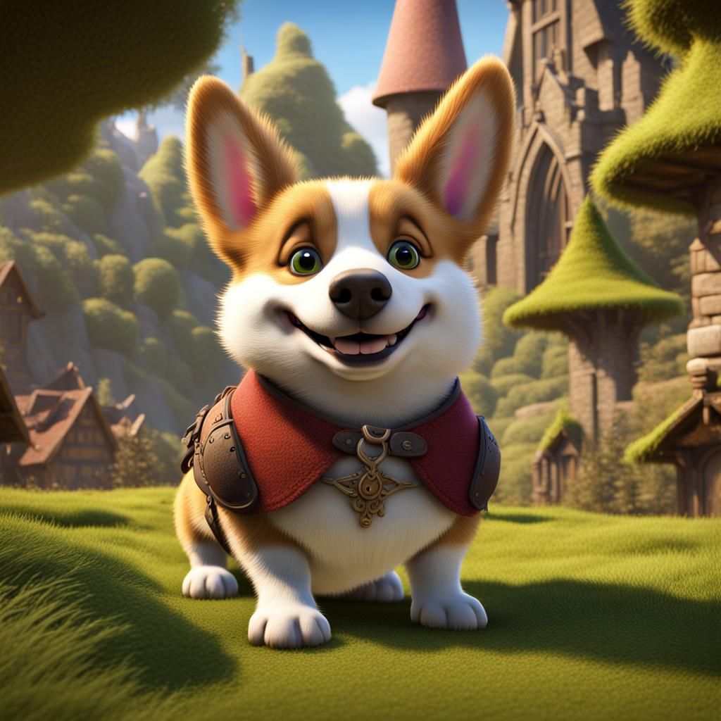 Corgi as Donkey in Shrek, Detailed Digital Art