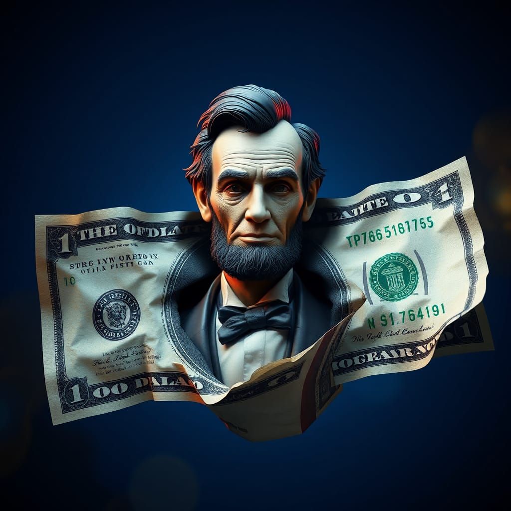 Abraham Lincoln Emerges from Dollar Bill: 3D Matte Painting