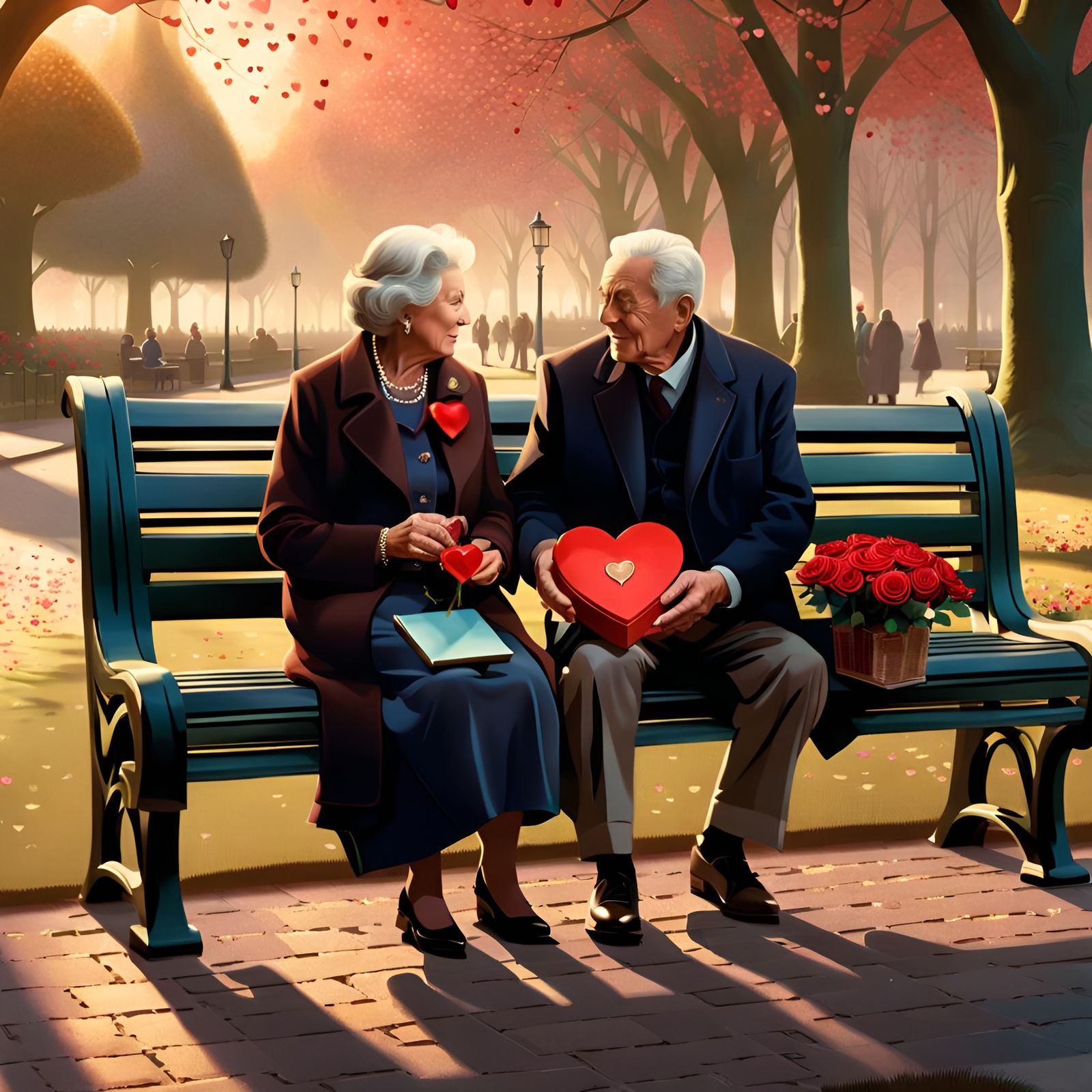 Elderly Couple Celebrate Valentine's Day in Golden Light