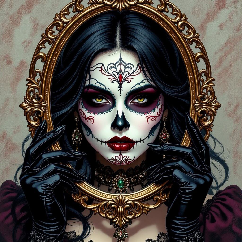 Gothic Woman with Día de los Muertos Face Paint