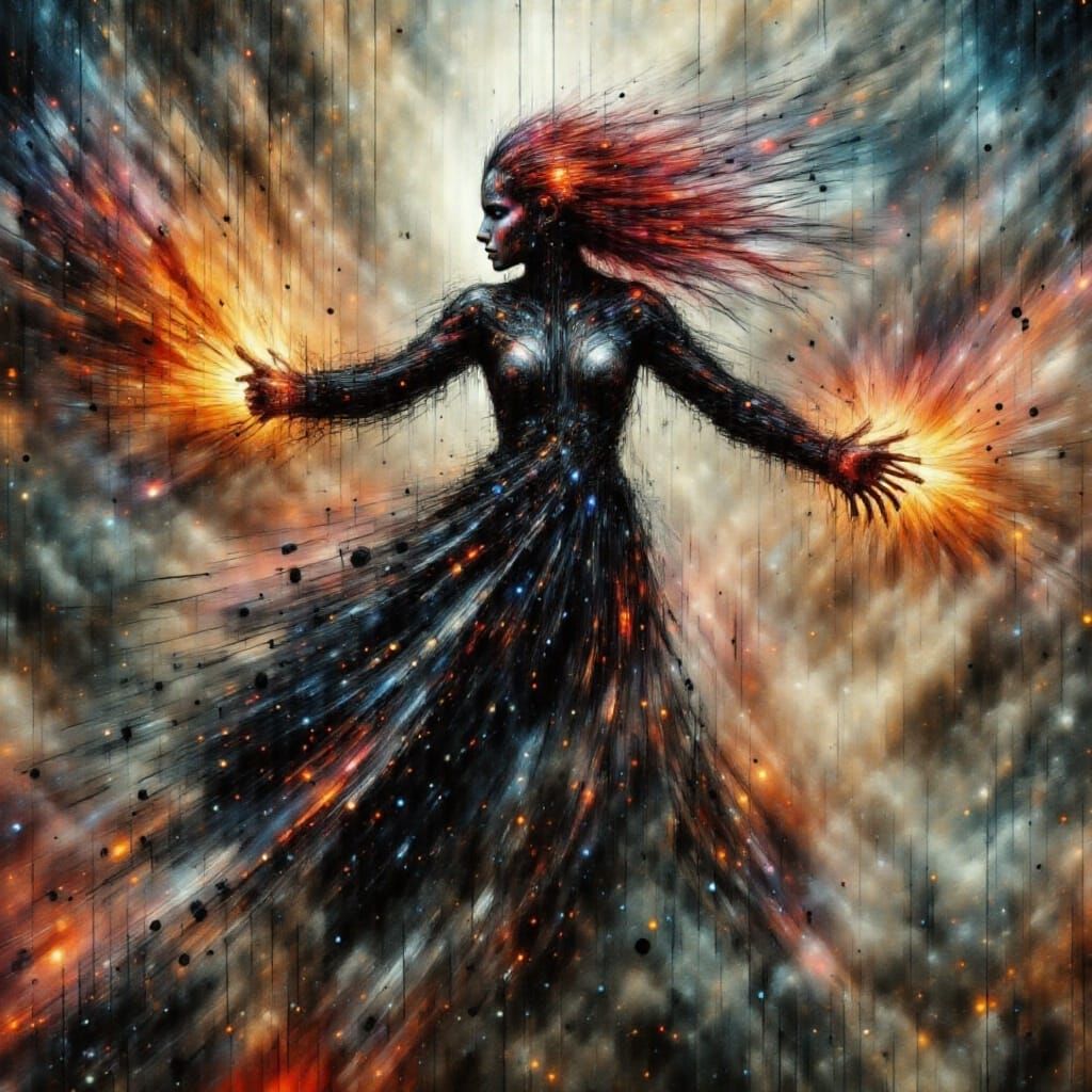 Cyberpunk Witch Warrior Amidst Neon Cityscape