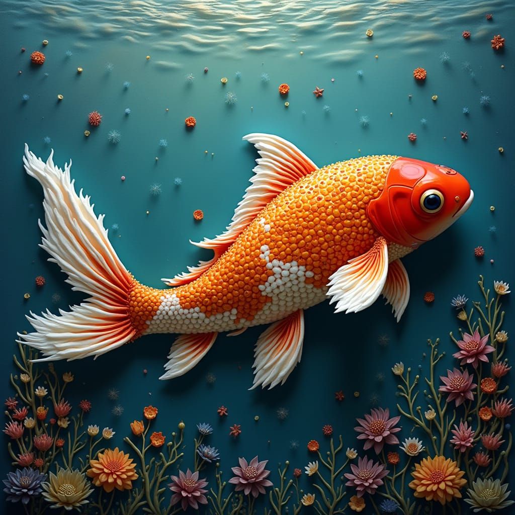 3D Bead Sculpture of Koi Fish Underwater
