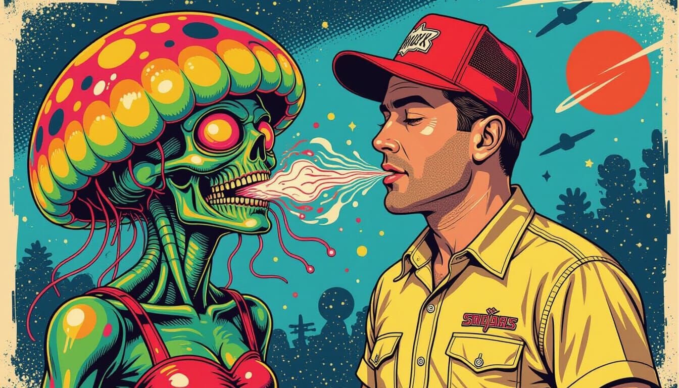 Vintage Horror: Alien Brain Extraction in Ed Roth Style