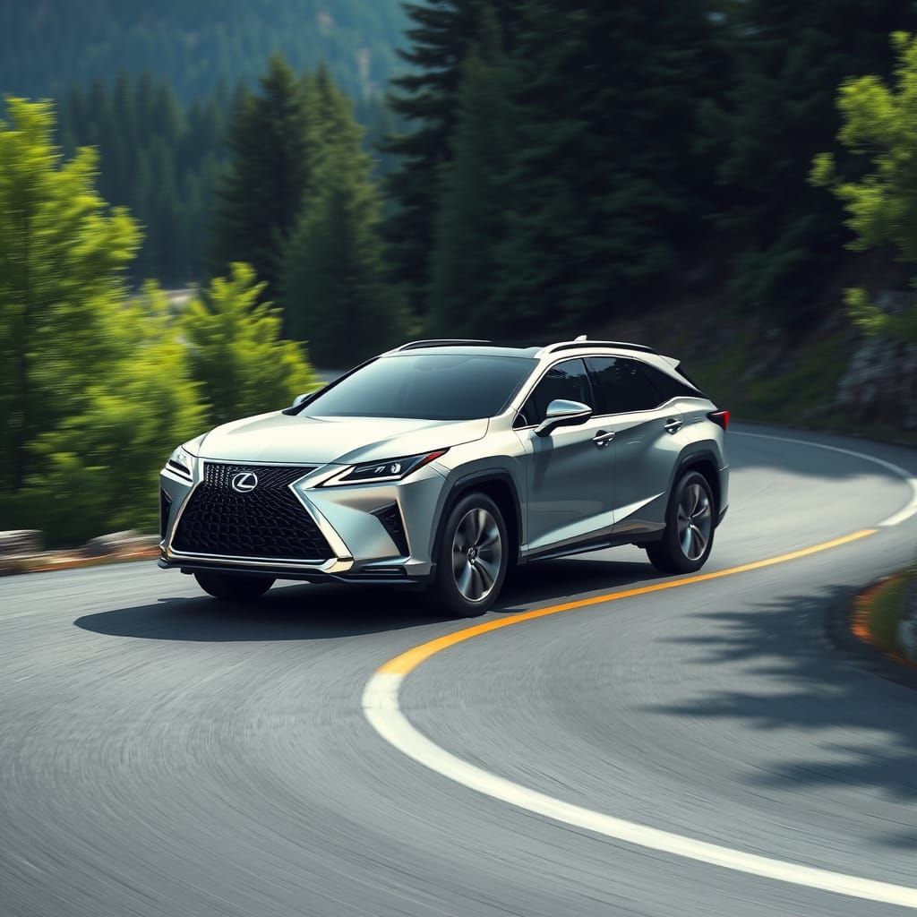 Lexus TX 500h SUV Driving Mountain Road Photorealistic