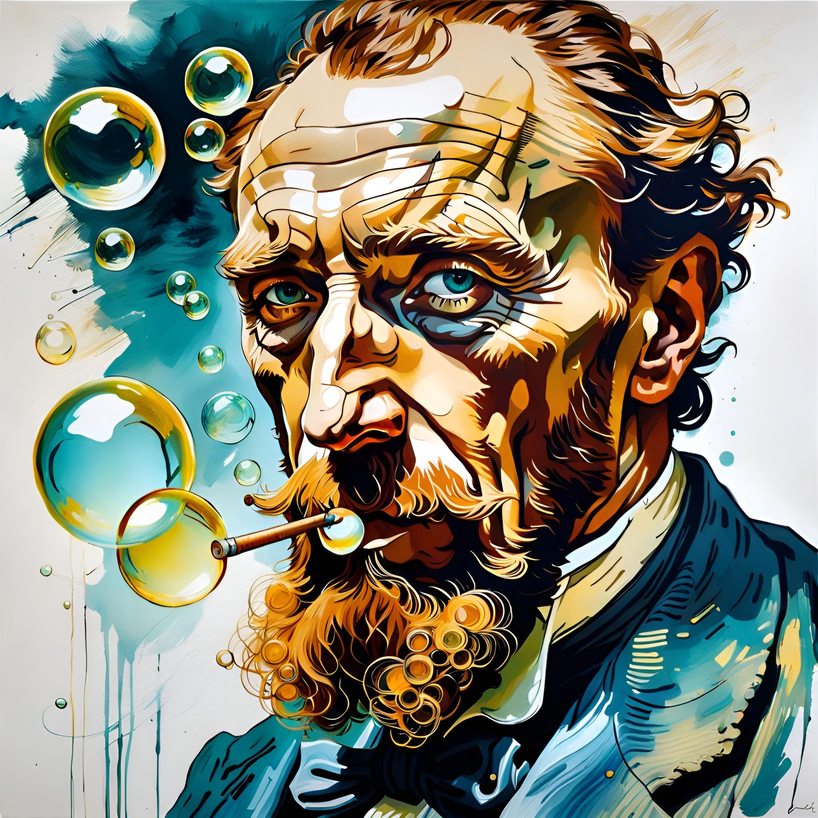 Happy Van Gogh Blowing Bubbles Portrait