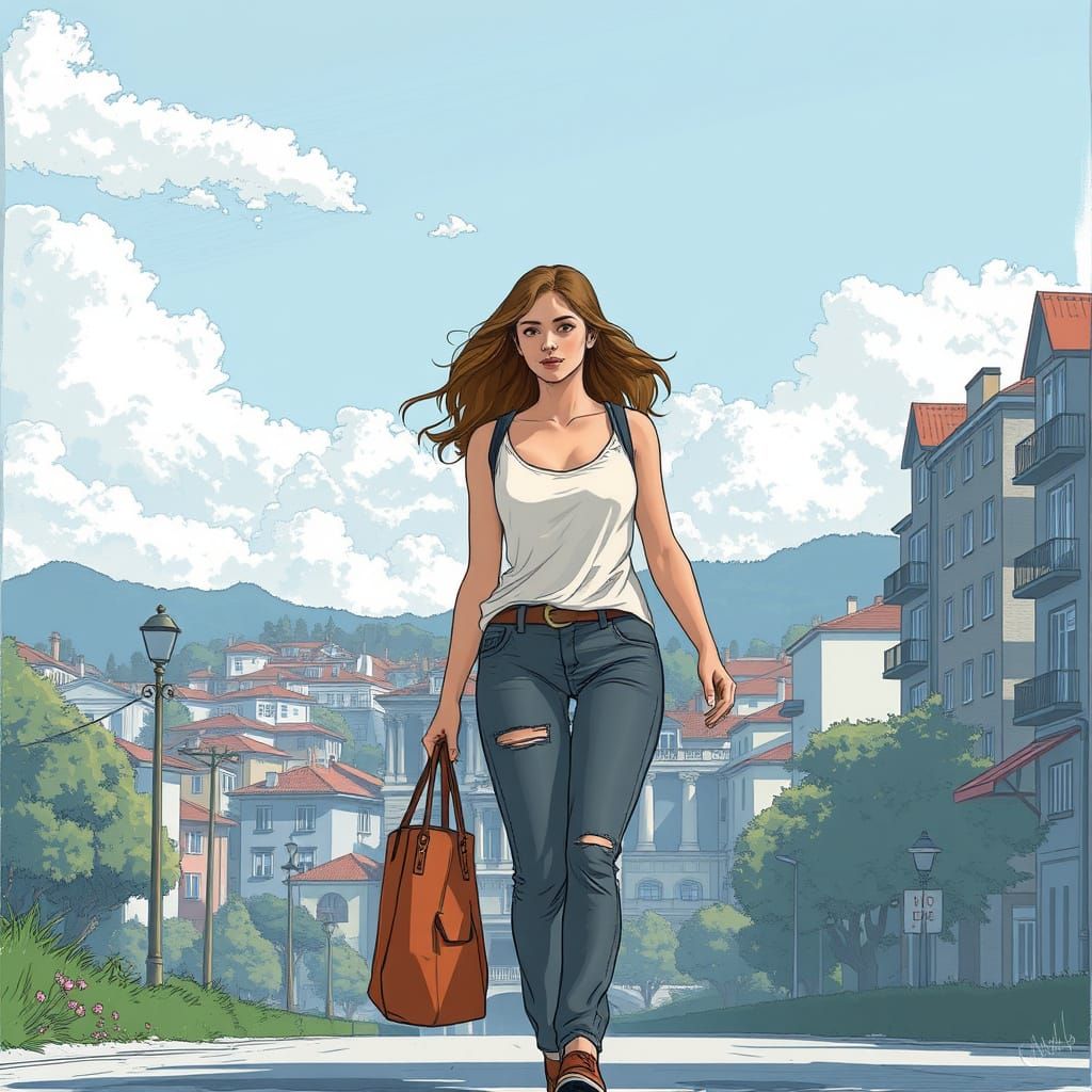 Giantess in Cityscape, Cell Shaded