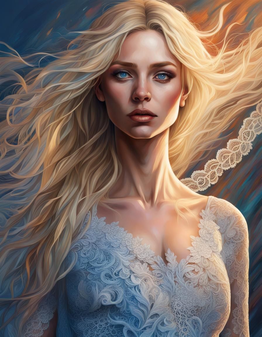 Beautiful Woman in Artful Lace Dress